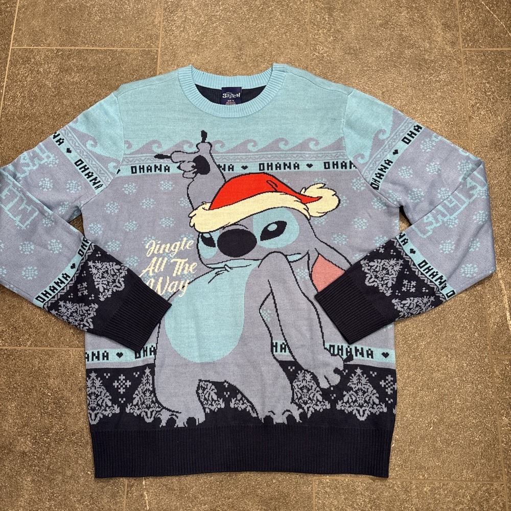 Disney Lilo & STITCH "Jingle All The Way" Christmas Sweater Gamestop Geeknet XL